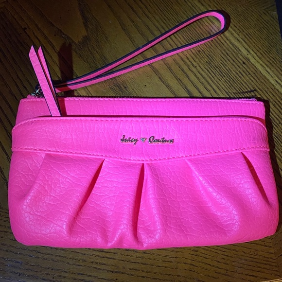 Juicy Couture Wristlet Neon Fluorescent Pink Purse Bag EUC - Picture 3 of 7